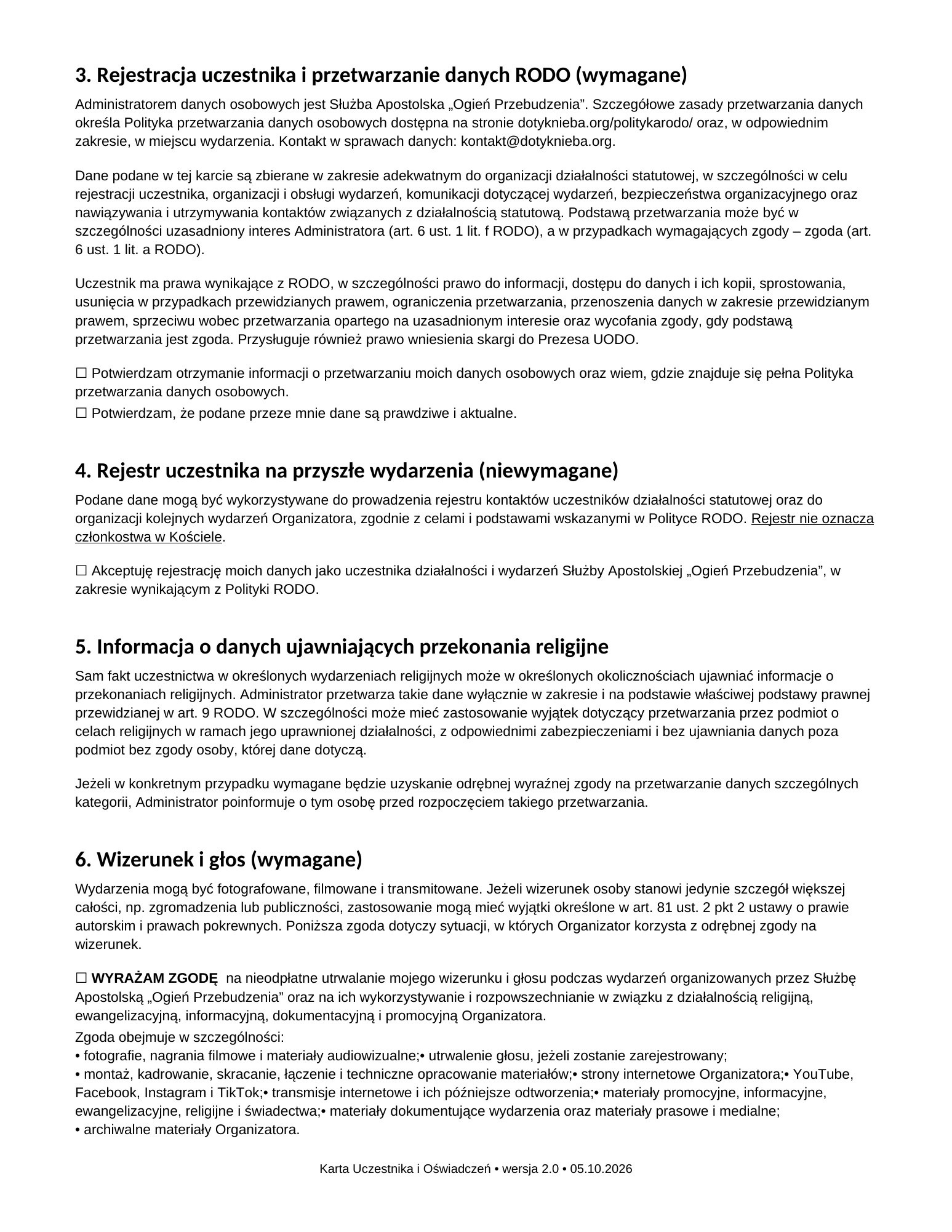 Karta Uczestnika i Oświadczeń — strona 2 z 3. Pełna treść dostępna w widoku „Tekst do czytania”.